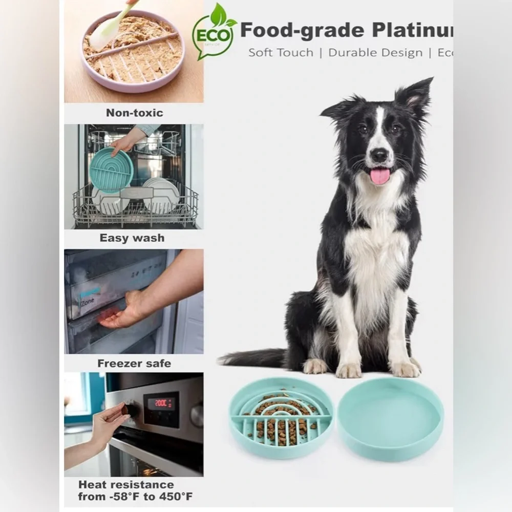 NEW-Slow Feeder Bowl Medium Dog Food & Water Bowl Promotes Healthy Digestion,